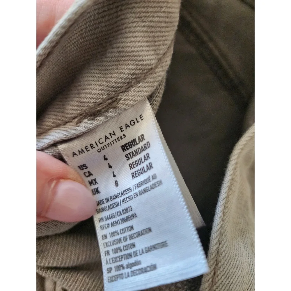 American Eagle Wide Leg Crop Jeans Green Khaki Button Fly Patch Pocket Size 4